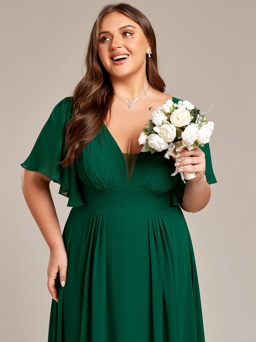 Plus Size Chiffon A-Line Double V-Neck Empire Waist Bridesmaid Dress #color_Dark Green