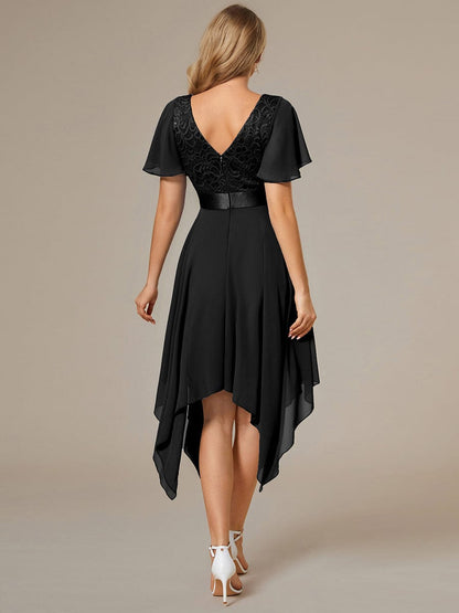 Asymmetrical Hem Empire Waist Short Sleeves Knee-Length Bridesmaid Dress