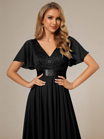 Asymmetrical Hem Empire Waist Short Sleeves Knee-Length Bridesmaid Dress