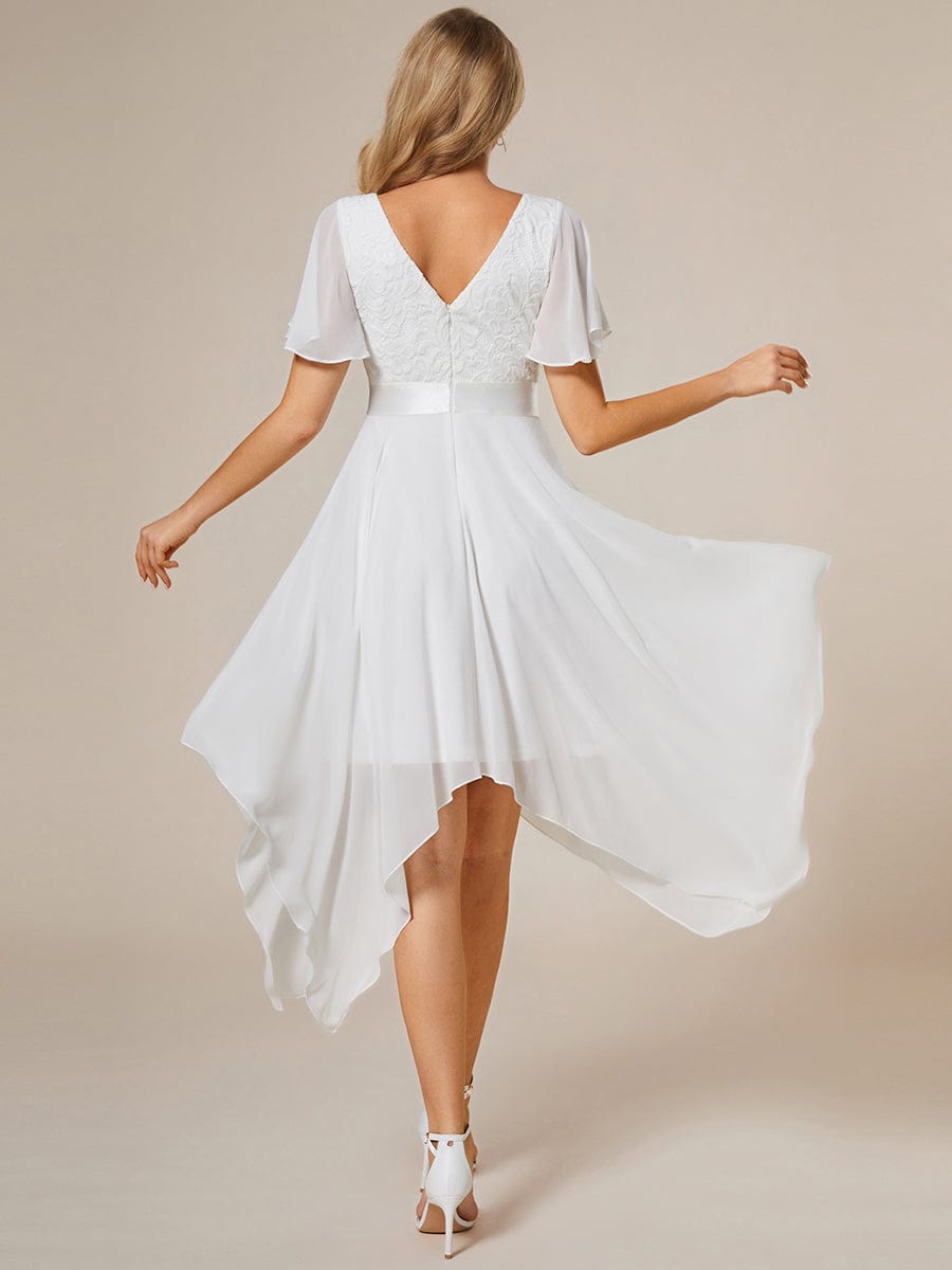 Asymmetrical Hem Empire Waist Short Sleeves Knee-Length Bridesmaid Dress #color_White