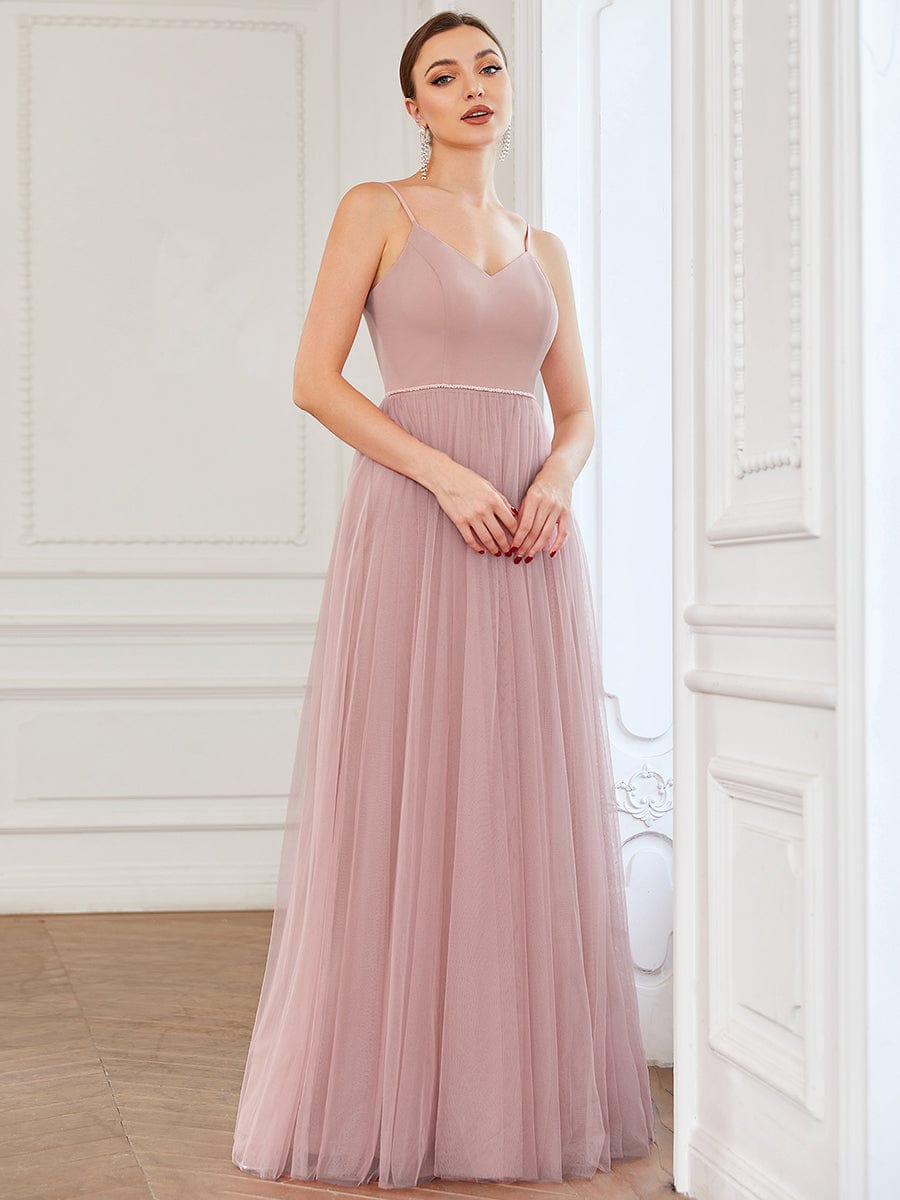 Sweetheart Spaghetti Strap A-Line Tulle Bridesmaid Dress #color_Dusty Rose