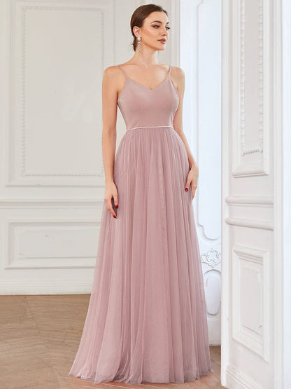 Sweetheart Spaghetti Strap A-Line Tulle Bridesmaid Dress #color_Dusty Rose