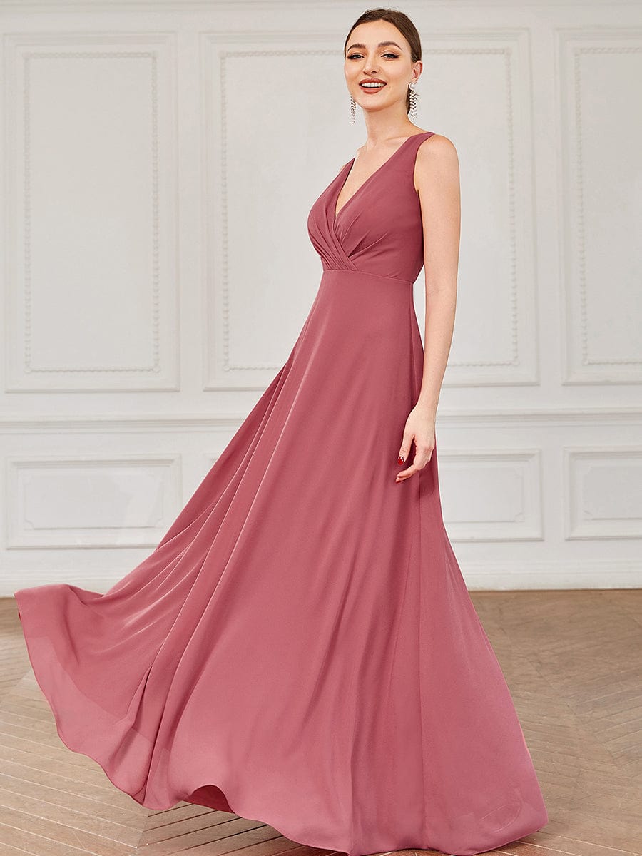 Chiffon Sleeveless Lace Back A-Line Floor-Length Bridesmaid Dress #color_Cameo Brown