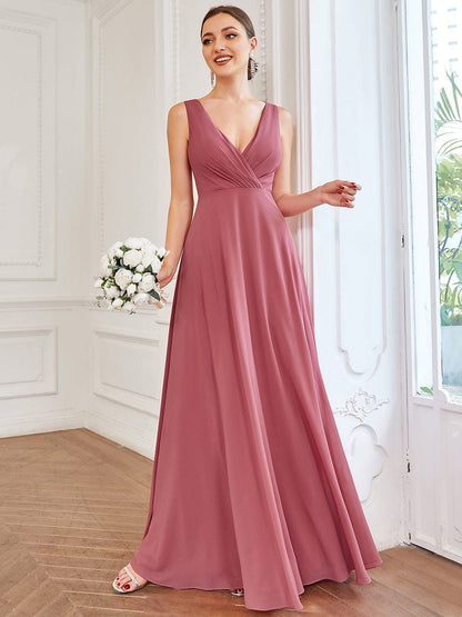 Chiffon Sleeveless Lace Back A-Line Floor-Length Bridesmaid Dress #color_Cameo Brown