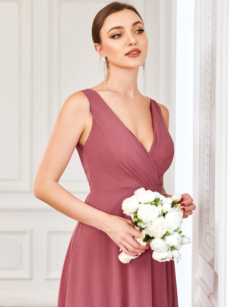 Chiffon Sleeveless Lace Back A-Line Floor-Length Bridesmaid Dress #color_Cameo Brown