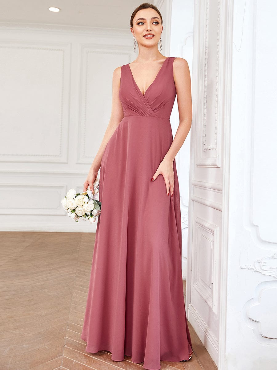 Chiffon Sleeveless Lace Back A-Line Floor-Length Bridesmaid Dress