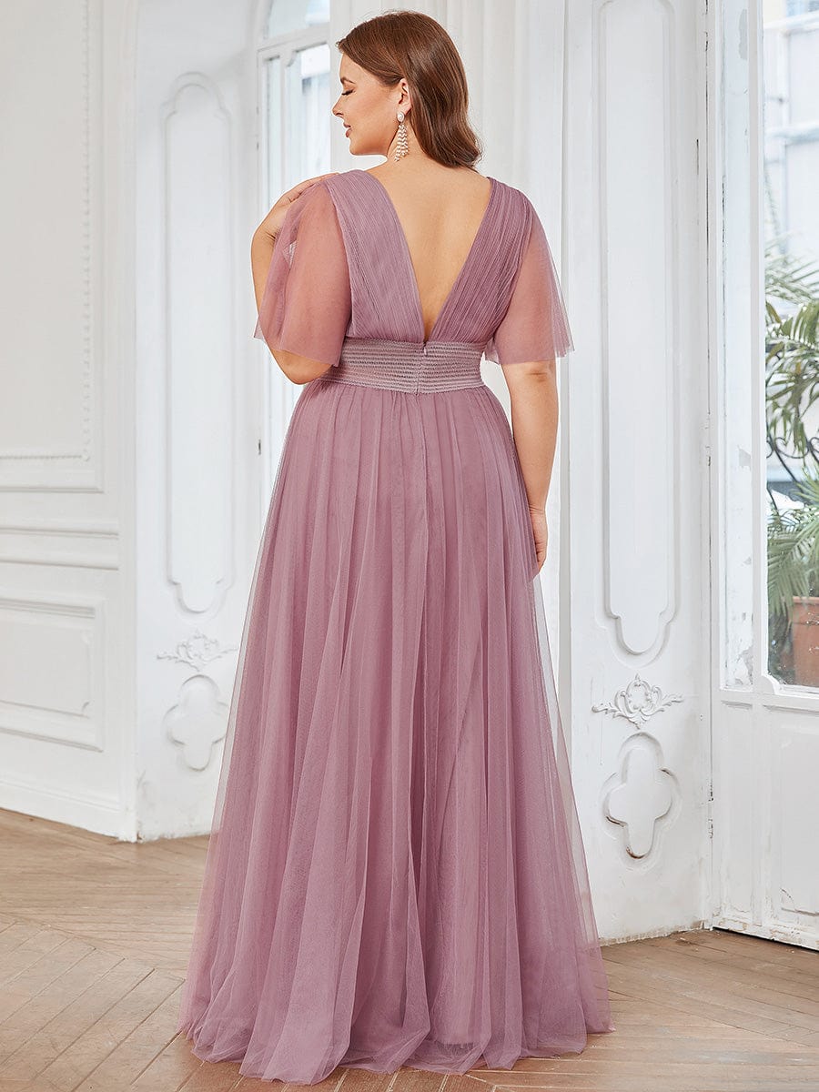 Pleated A-Line Short Sleeve Wide Waist Tulle Bridesmaid Dress #color_Purple Orchid