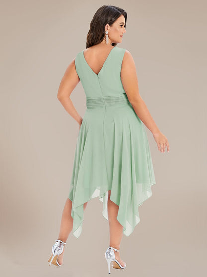 Custom Size Chiffon Double V Neck Asymmetrical Hem Dress #color_Mint Green