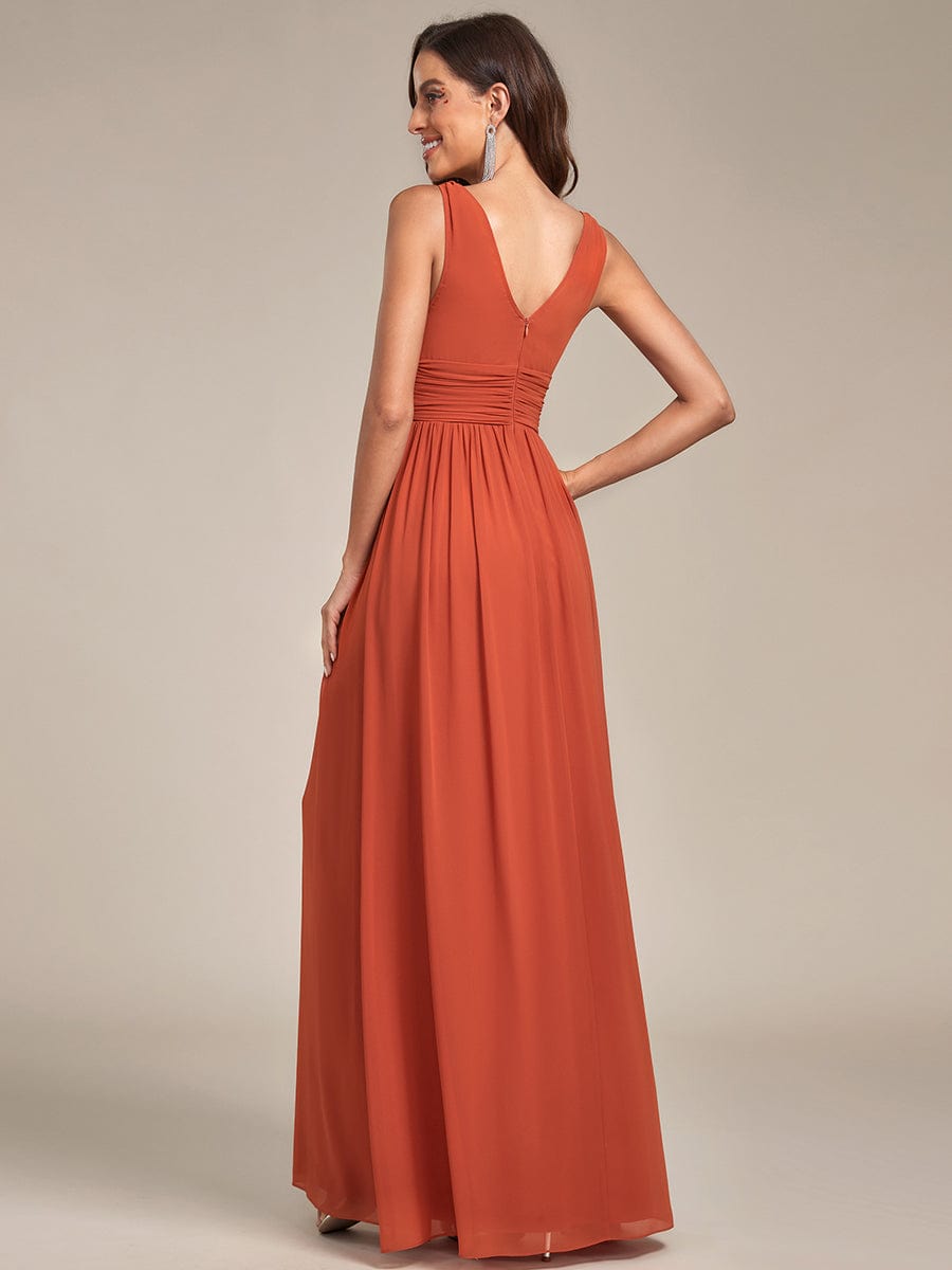 Sleeveless V-Neck Plain Maxi Chiffon Bridesmaid Dress #color_Burnt Orange