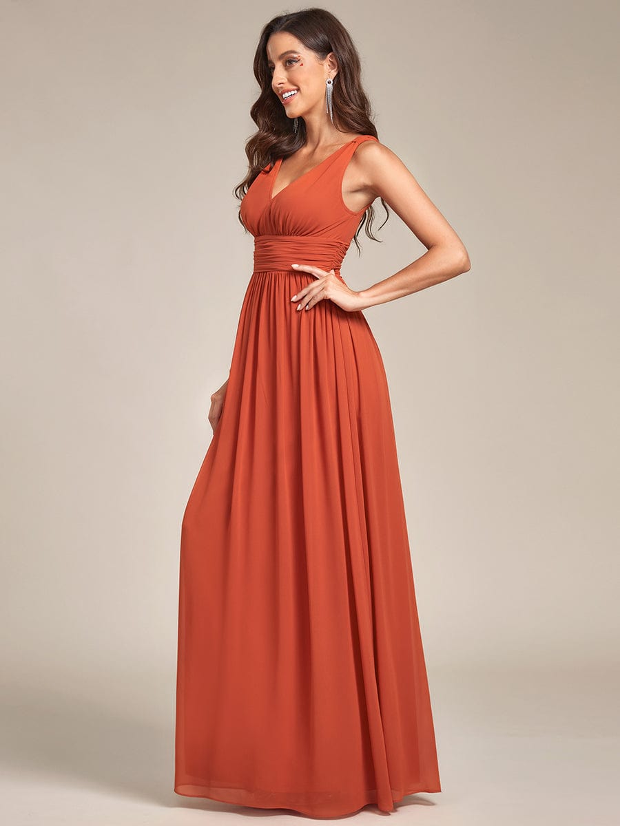 Sleeveless V-Neck Plain Maxi Chiffon Bridesmaid Dress #color_Burnt Orange