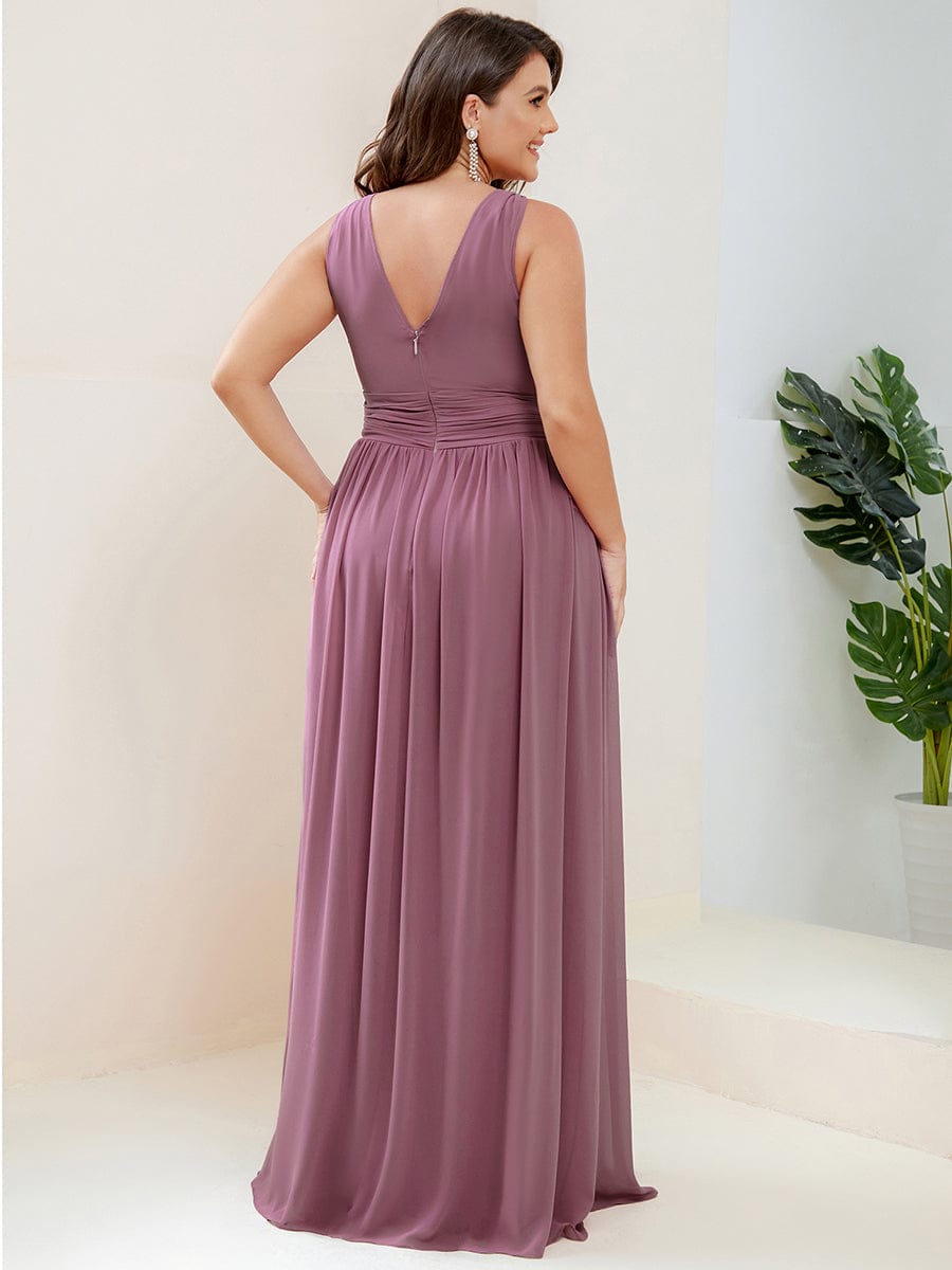 Sleeveless V-Neck Plain Maxi Chiffon Bridesmaid Dress #color_Purple Orchid