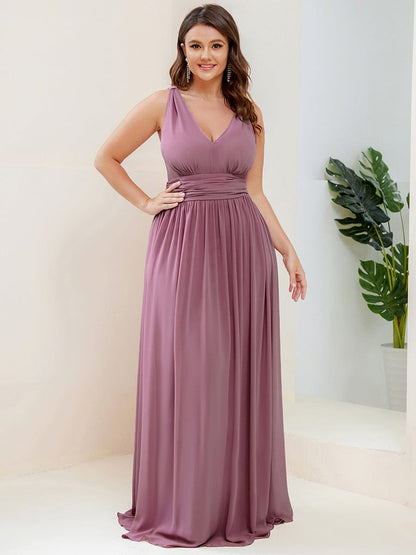 Sleeveless V-Neck Plain Maxi Chiffon Bridesmaid Dress #color_Purple Orchid