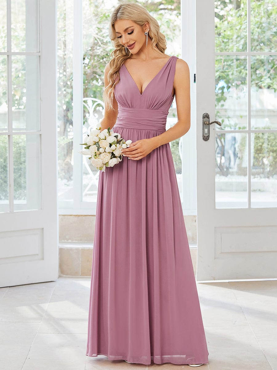 Sleeveless V-Neck Plain Maxi Chiffon Bridesmaid Dress #color_Purple Orchid