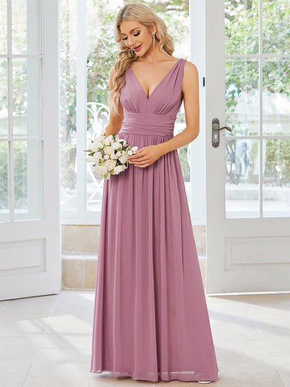 Sleeveless V-Neck Plain Maxi Chiffon Bridesmaid Dress #color_Purple Orchid