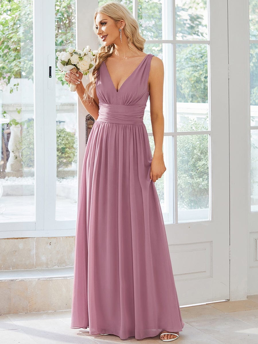 Sleeveless V-Neck Plain Maxi Chiffon Bridesmaid Dress #color_Purple Orchid