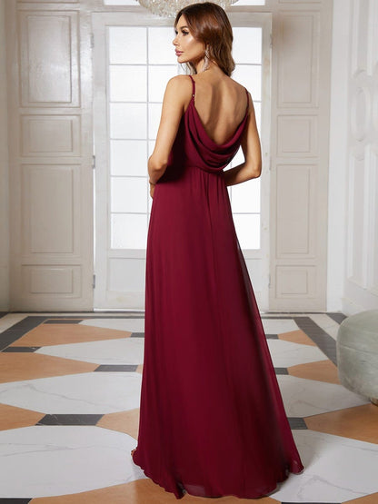 Custom Size Spaghetti Strap Criss-Cross V-Neck Bridesmaid Dress #color_Burgundy