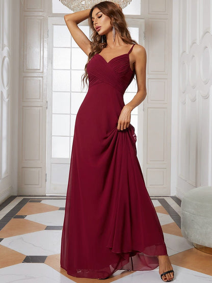 Criss-Cross V-Neck Chiffon Backless A-Line Bridesmaid Dress #color_Burgundy