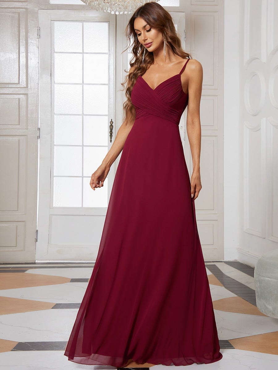 Criss-Cross V-Neck Chiffon Backless A-Line Bridesmaid Dress #color_Burgundy