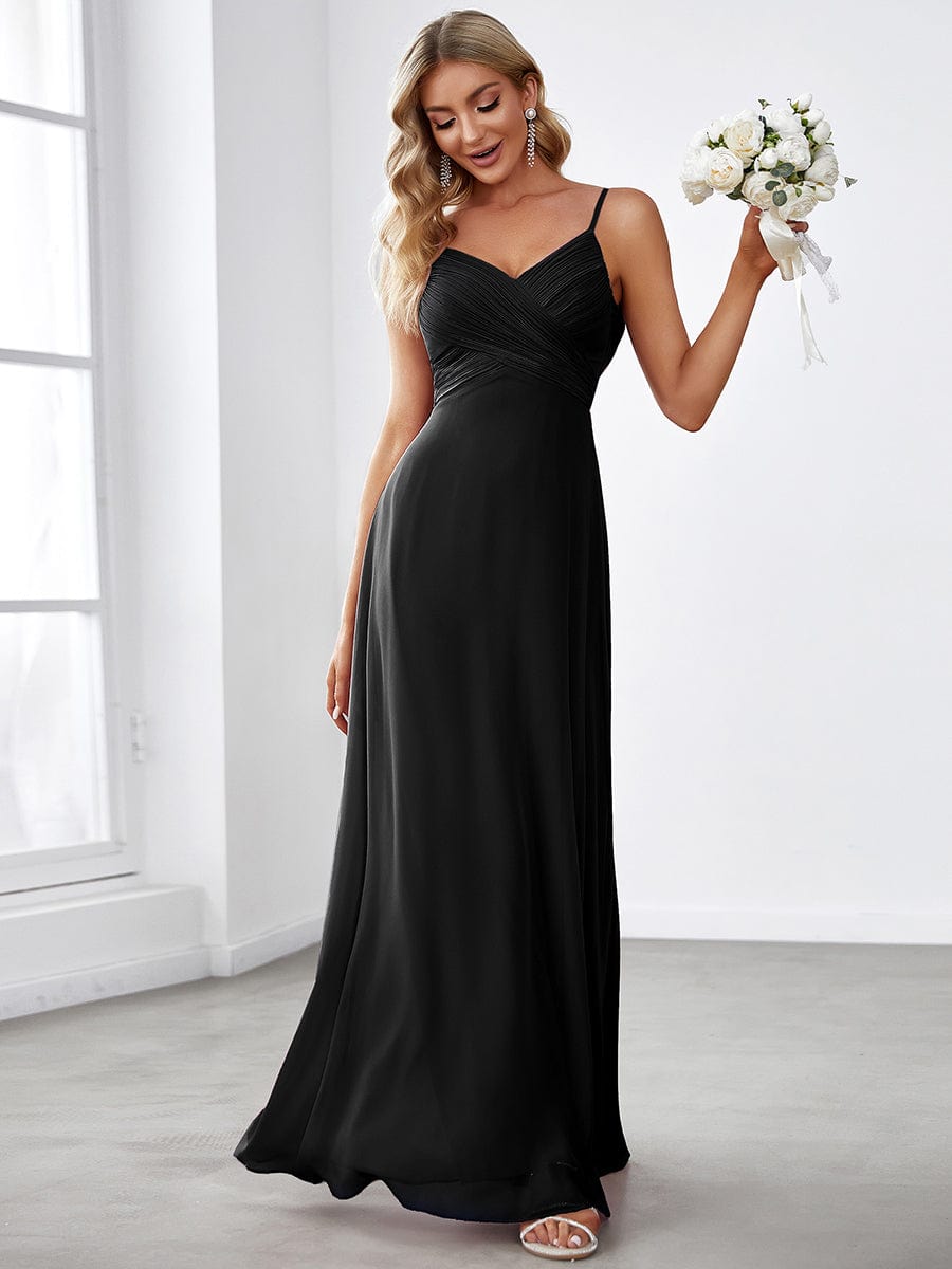 Custom Size Spaghetti Strap Criss-Cross V-Neck Bridesmaid Dress #color_Black