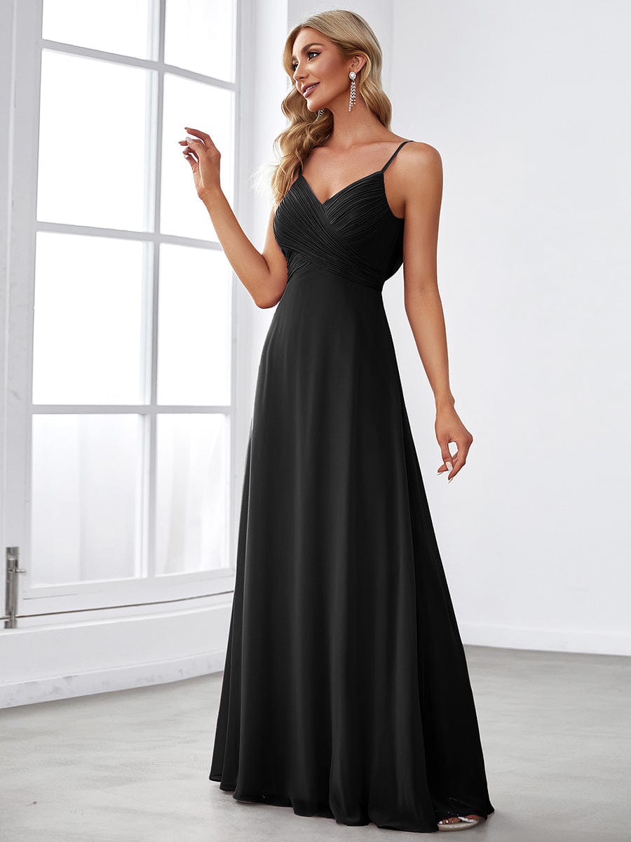 Criss-Cross V-Neck Chiffon Backless A-Line Bridesmaid Dress #color_Black