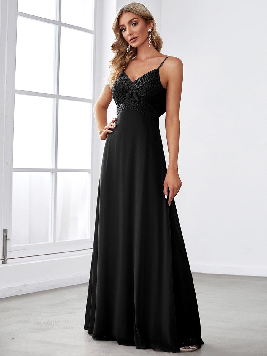 Custom Size Spaghetti Strap Criss-Cross V-Neck Bridesmaid Dress #color_Black