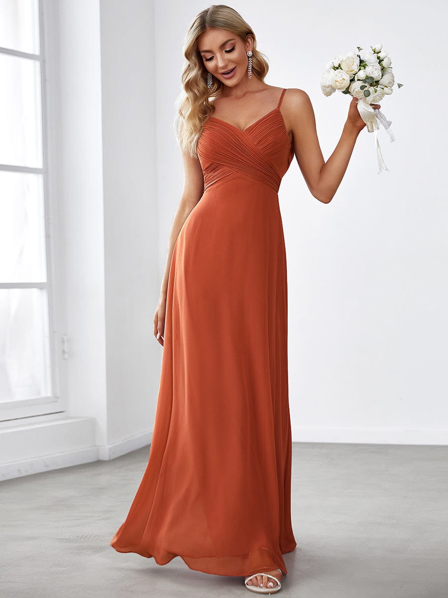 Custom Size Spaghetti Strap Criss-Cross V-Neck Bridesmaid Dress #color_Burnt Orange