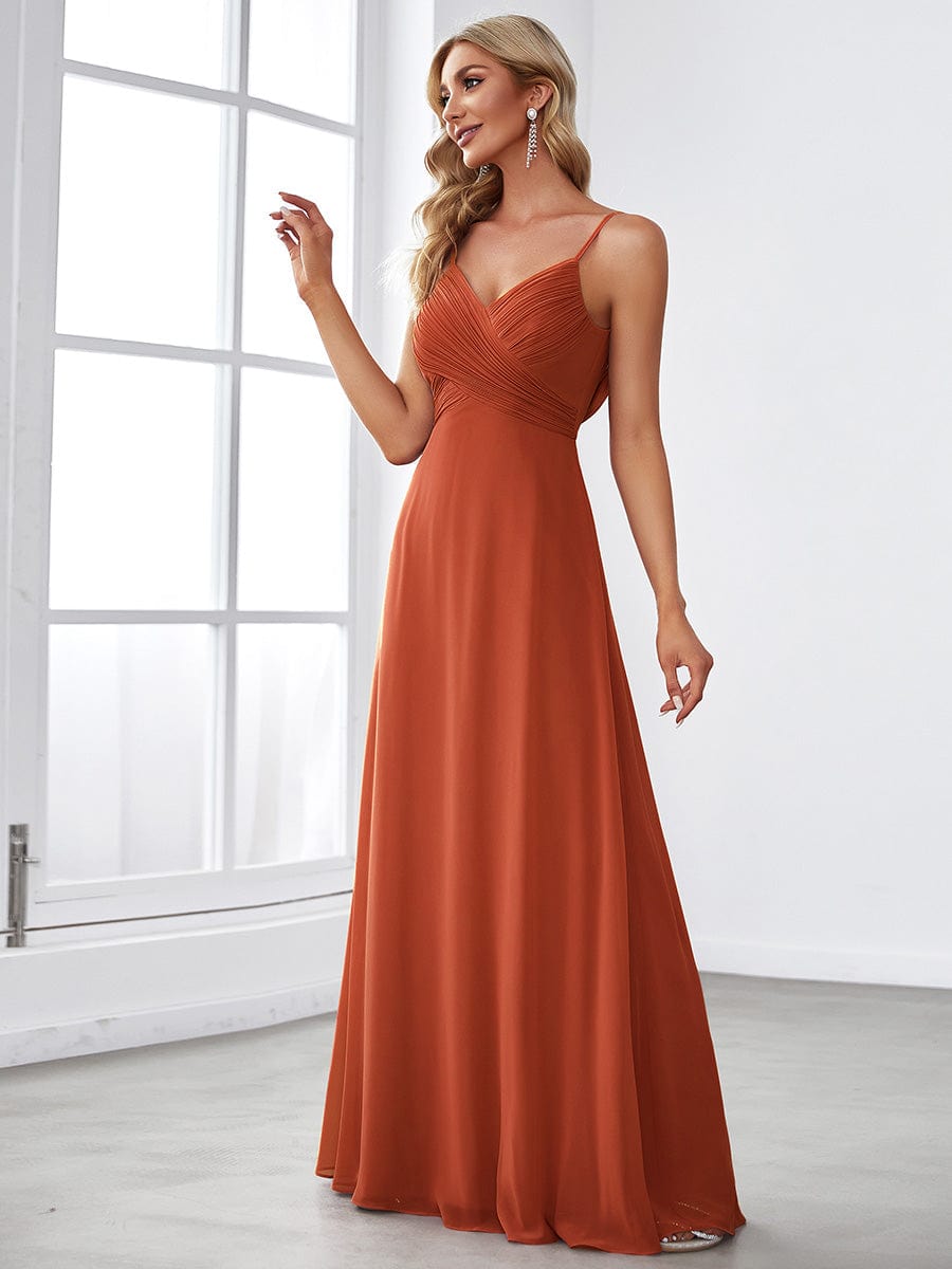 Criss-Cross V-Neck Chiffon Backless A-Line Bridesmaid Dress #color_Burnt Orange