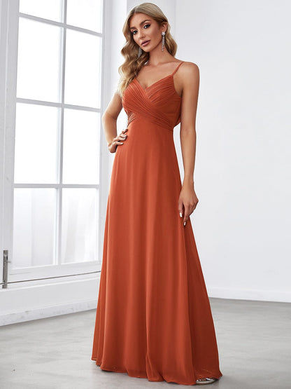 Criss-Cross V-Neck Chiffon Backless A-Line Bridesmaid Dress #color_Burnt Orange