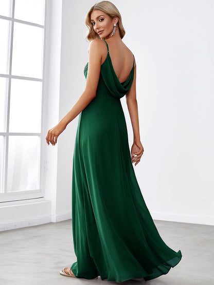 Custom Size Spaghetti Strap Criss-Cross V-Neck Bridesmaid Dress #color_Dark Green