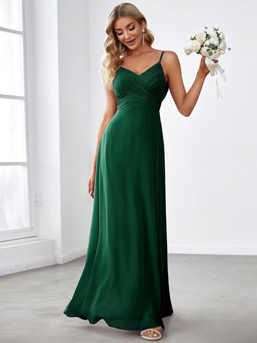 Custom Size Spaghetti Strap Criss-Cross V-Neck Bridesmaid Dress #color_Dark Green