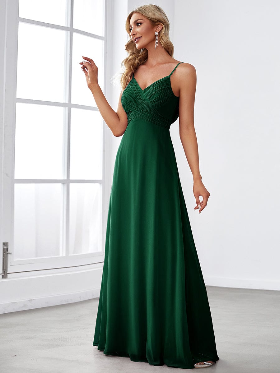 Criss-Cross V-Neck Chiffon Backless A-Line Bridesmaid Dress #color_Dark Green