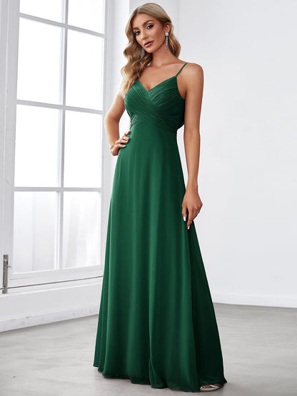 Criss-Cross V-Neck Chiffon Backless A-Line Bridesmaid Dress #color_Dark Green