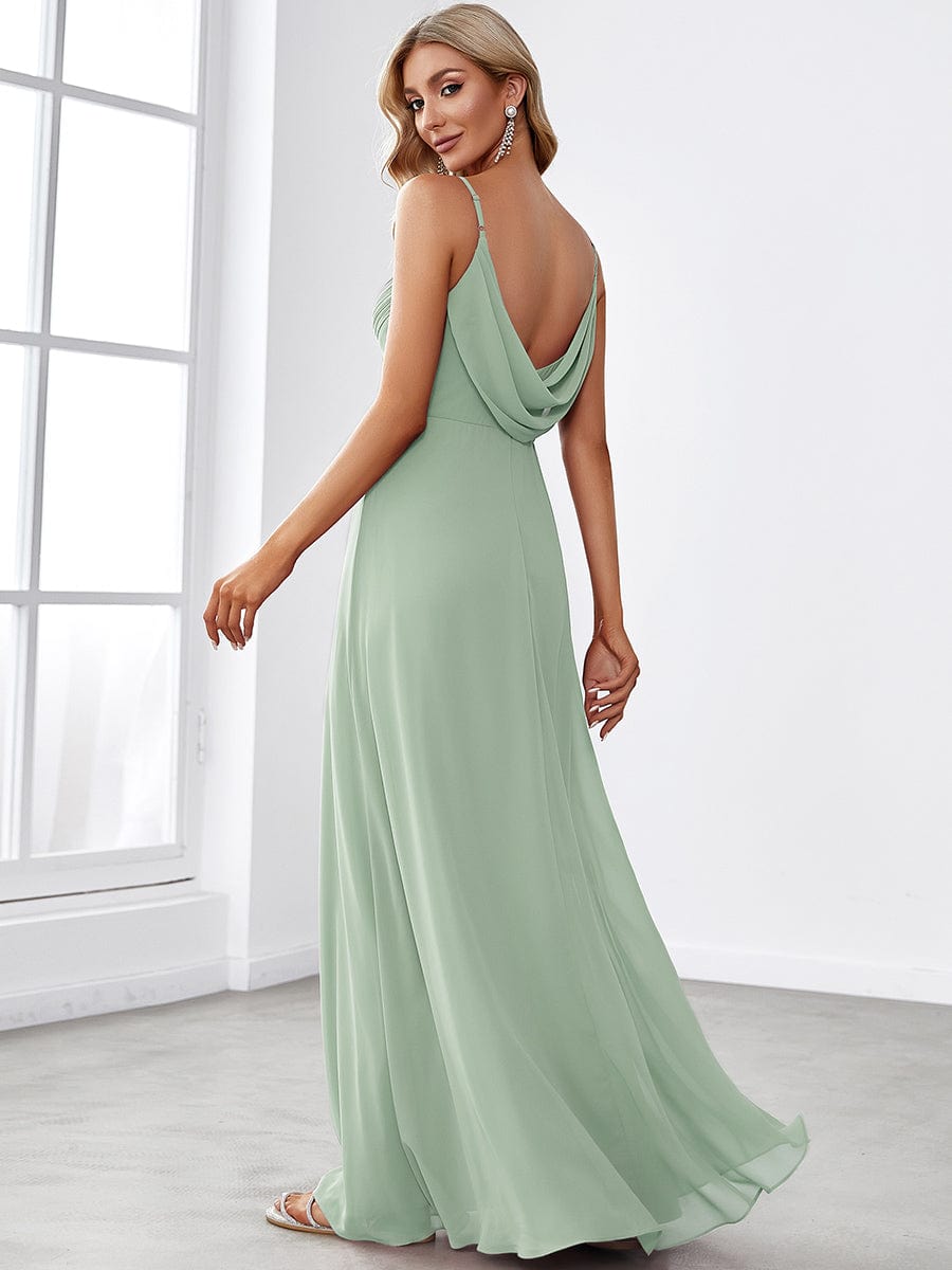 Custom Size Spaghetti Strap Criss-Cross V-Neck Bridesmaid Dress #color_Mint Green