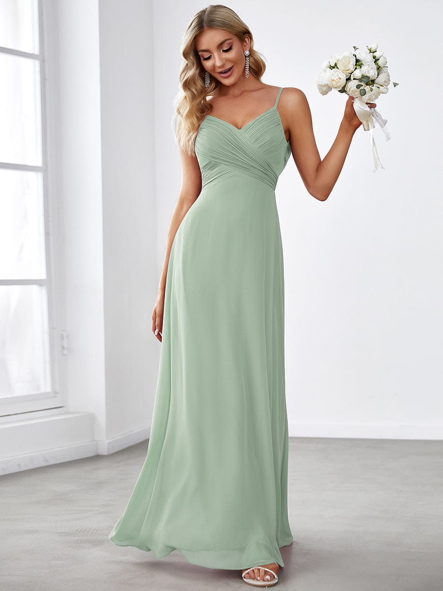 Custom Size Spaghetti Strap Criss-Cross V-Neck Bridesmaid Dress #color_Mint Green