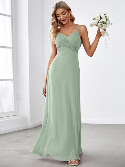 Criss-Cross V-Neck Chiffon Backless A-Line Bridesmaid Dress #color_Mint Green