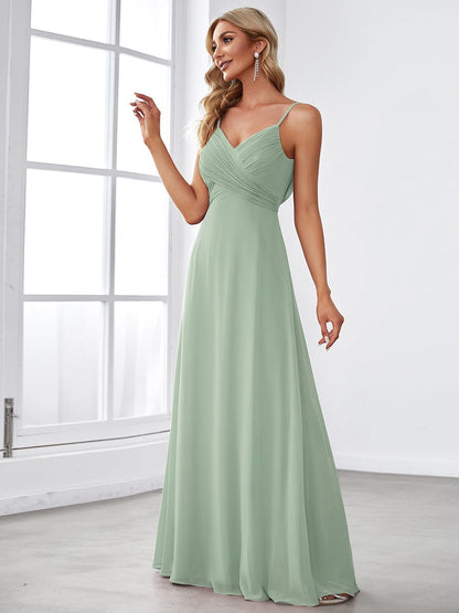 Custom Size Spaghetti Strap Criss-Cross V-Neck Bridesmaid Dress #color_Mint Green