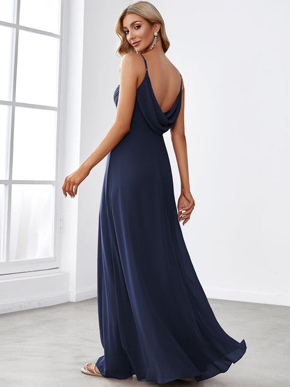 Custom Size Spaghetti Strap Criss-Cross V-Neck Bridesmaid Dress #color_Navy Blue