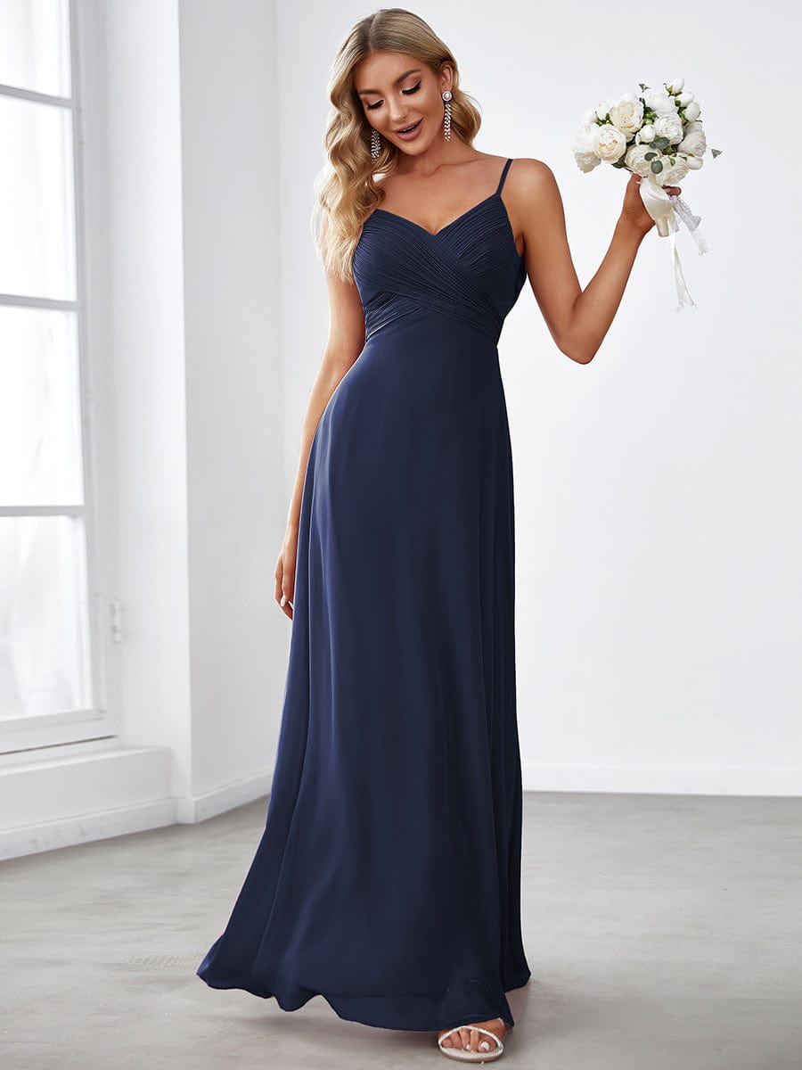 Criss-Cross V-Neck Chiffon Backless A-Line Bridesmaid Dress #color_Navy Blue