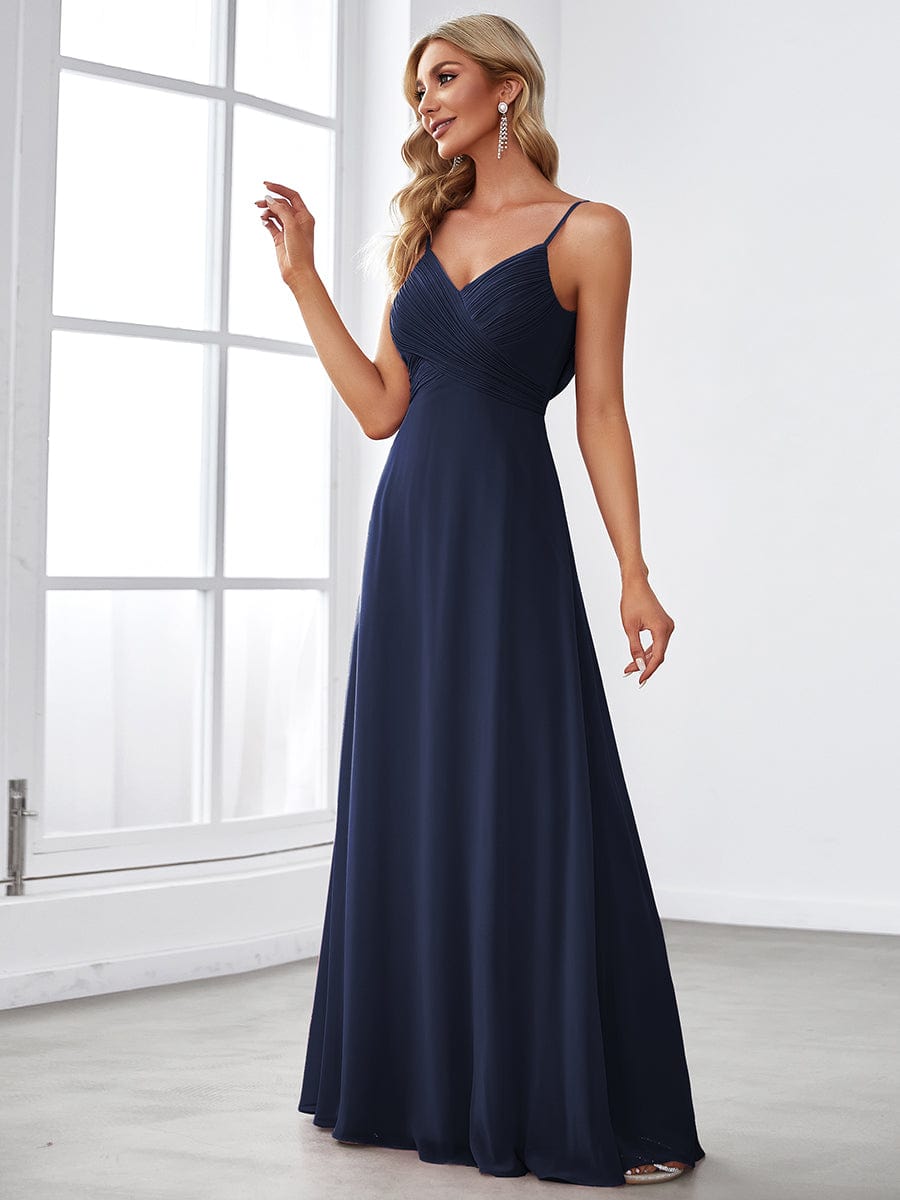 Custom Size Spaghetti Strap Criss-Cross V-Neck Bridesmaid Dress #color_Navy Blue