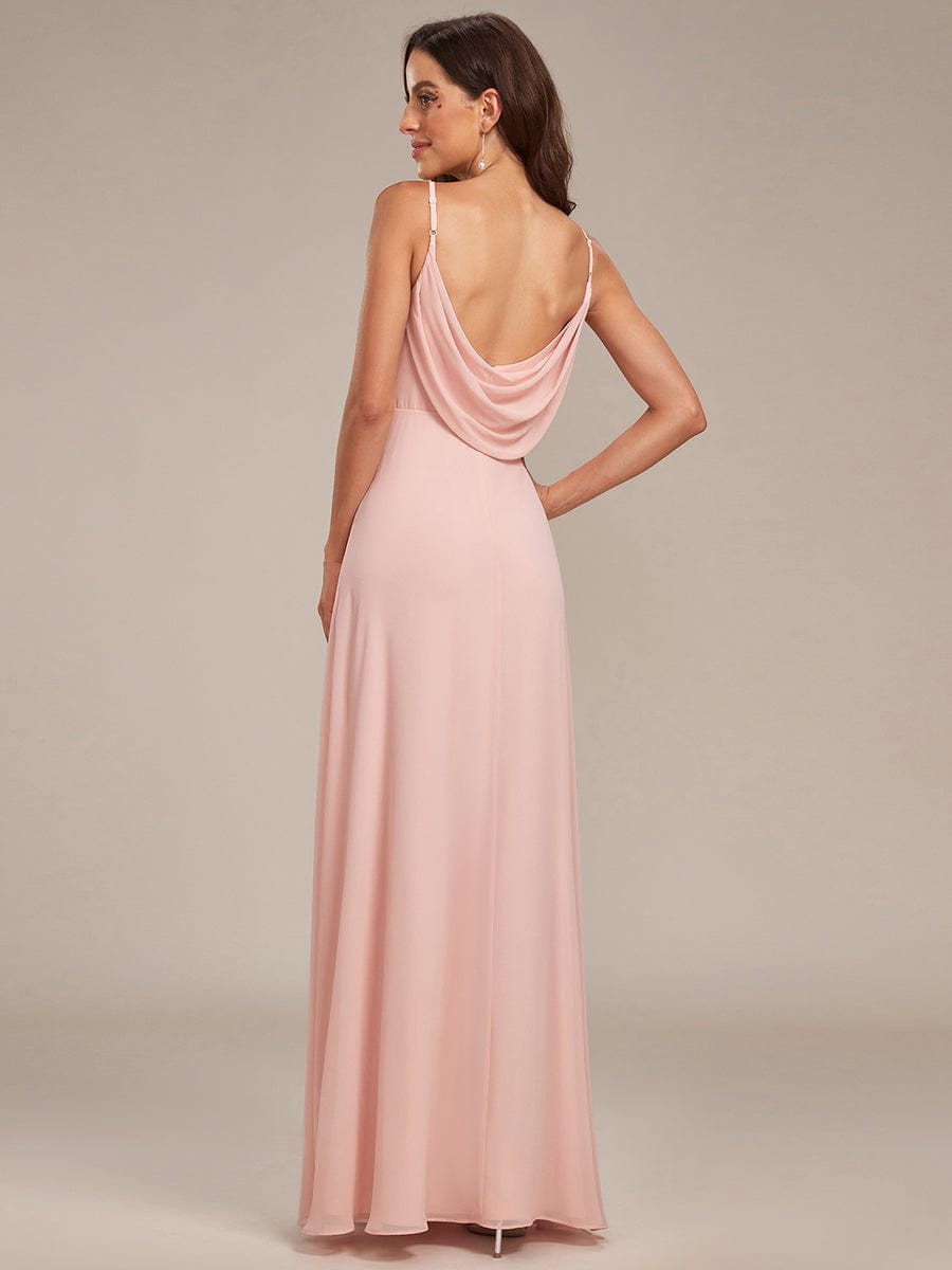 Custom Size Spaghetti Strap Criss-Cross V-Neck Bridesmaid Dress #color_Pink