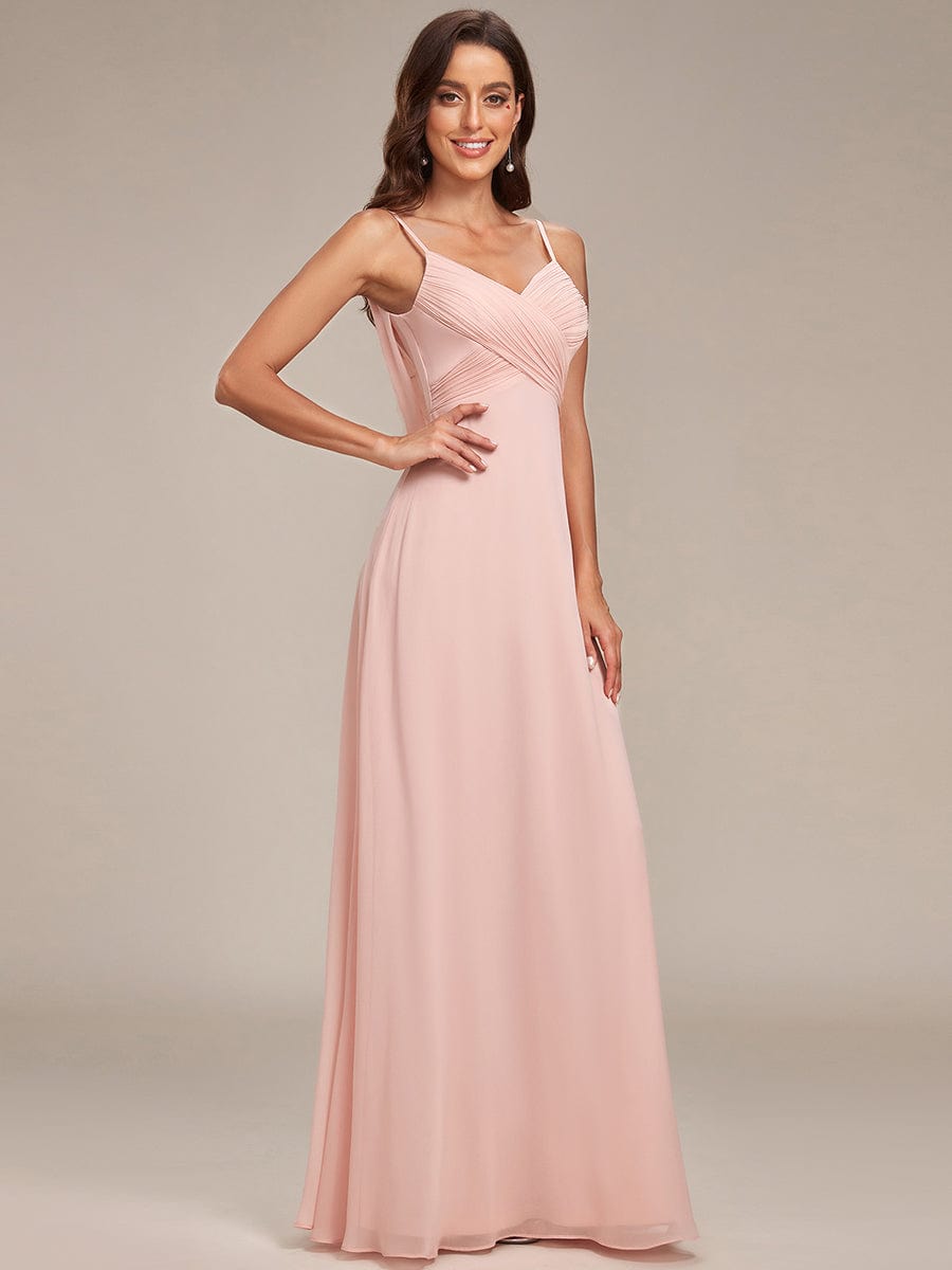 Criss-Cross V-Neck Chiffon Backless A-Line Bridesmaid Dress #color_Pink