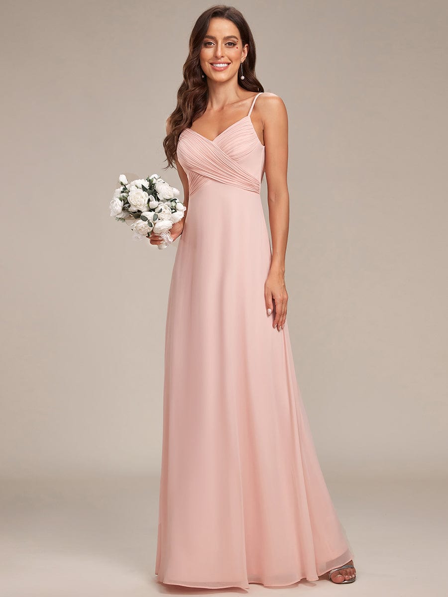 Custom Size Spaghetti Strap Criss-Cross V-Neck Bridesmaid Dress #color_Pink