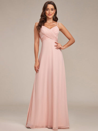 Custom Size Spaghetti Strap Criss-Cross V-Neck Bridesmaid Dress #color_Pink