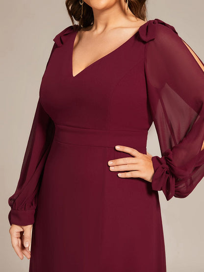 Plus Size Open Lantern Sleeve A-Line Bridesmaid Dress #color_Burgundy 