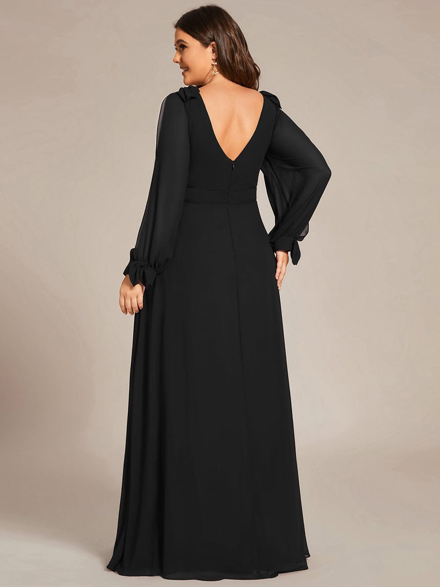 Open Lantern Sleeve A-Line Bridesmaid Dress #color_Black