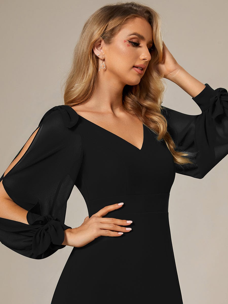 Open Lantern Sleeve A-Line Bridesmaid Dress #color_Black