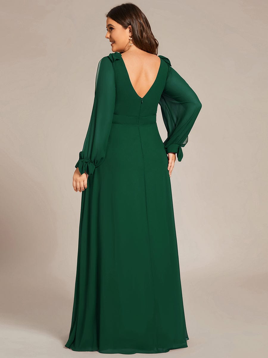 Custom Size Double V-Neck High Slit Long Sleeve Formal Dresses #color_Dark Green