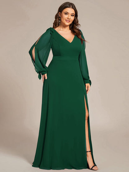 Plus Size Open Lantern Sleeve A-Line Bridesmaid Dress #color_Dark Green