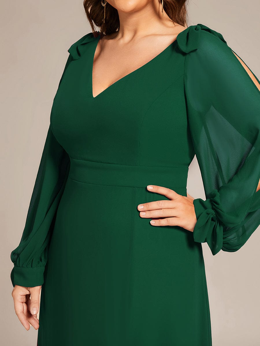 Open Lantern Sleeve A-Line Bridesmaid Dress #color_Dark Green