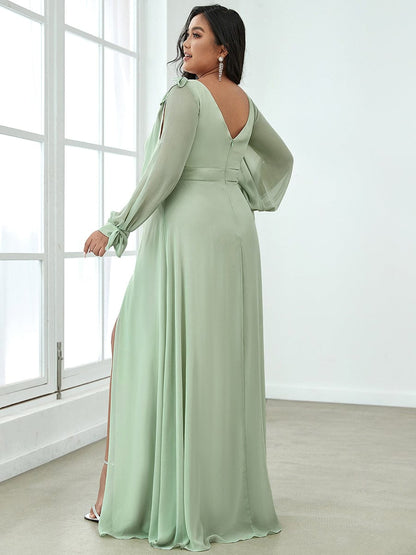 Open Lantern Sleeve A-Line Bridesmaid Dress #color_Mint Green